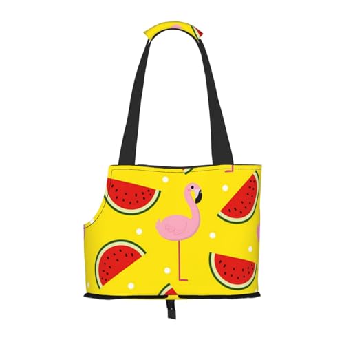 Tragetasche für Haustiere, Motiv: Flamingo und Wassermelone, bedruckt, für Reisen, Welpen, Hunde, Schultertasche, für U-Bahn, Einkaufen, Wandern, Reisen Tragetasche für Haustiere, Motiv: Flamingo und Wassermelone, bedruckt, für Reisen, Welpen, Hunde, Schultertasche, für U-Bahn, Einkaufen, Wandern, Reisen von EVIUS