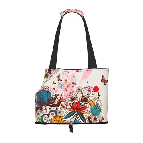Tragetasche für Haustiere, Motiv: bunte Blumen und Schmetterlinge, bedruckt, für Reisen, Welpen, Hunde, Schultertasche für U-Bahn, Einkaufen, Wandern, Reisen Tragetasche für Haustiere, Motiv: bunte Blumen und Schmetterlinge, bedruckt, für Reisen, Welpen, Hunde, Schultertasche für U-Bahn, Einkaufen, Wandern, Reisen von EVIUS