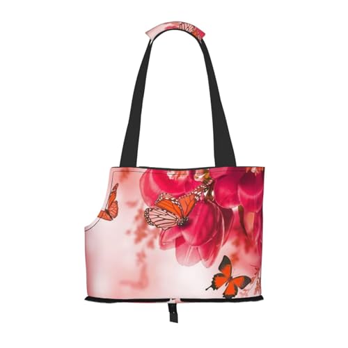 Tragetasche mit Blumenmotiv und Buttefly bedruckt, für Reisen, Welpen, Hunde, Schultertasche, für U-Bahn, Einkaufen, Wandern, Reisen von EVIUS
