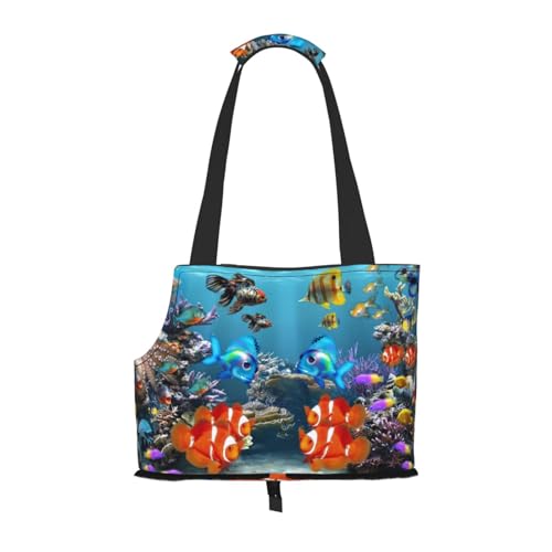 Tragetasche mit tropischem Fischmuster, bedruckt, für Reisen, Welpen, Hunde, Schultertasche, für U-Bahn, Einkaufen, Wandern, Reisen Tragetasche mit tropischem Fischmuster, bedruckt, für Reisen, Welpen, Hunde, Schultertasche, für U-Bahn, Einkaufen, Wandern, Reisen von EVIUS
