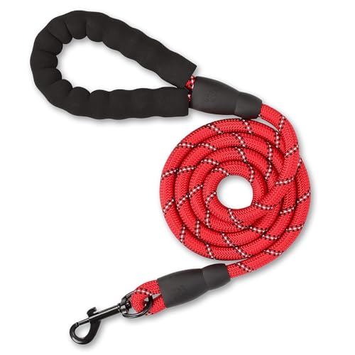 EVOOK Hundeleine - Reflektierende Hundeleine mit Weich Gepolstertem Griff, Langlebig & Leicht, 1,0 cm Breite, Mehrfarbig für Hunde (Rot, 1,5 m) von EVOKK