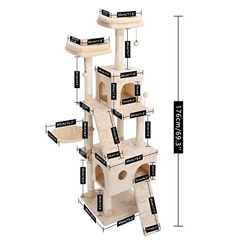 Kratzbaum Kletterbaum Luxuskatze-Wohnungmöbel, mehrschichtiger Turm mit Perch-Hängemattengrabbar, um Ballbass, volles Paket, mit Ersatzteilen zu fangen, mit Ersatzteilen, geeignet for Katzen, um Spiel von EVSER