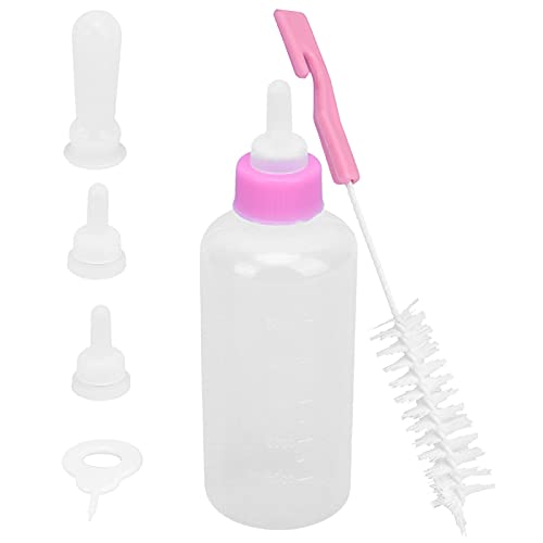 EVTSCAN Welpen Fütterflasche, Haustier Fütterflasche Austauschbare Silikonnippel für Neugeborene Kätzchen Welpen Kaninchen Kleintiere(pink) von EVTSCAN