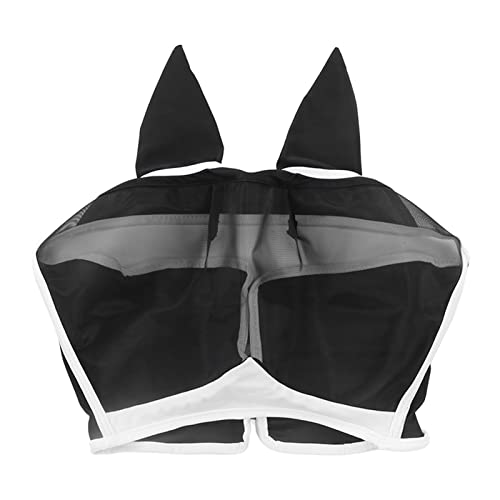 efliegermaske atmungsaktiv gestrickte Stoff Anti -Fliege emaske mit Ohren (Hook and Loop, Large Black) von EVTSCAN
