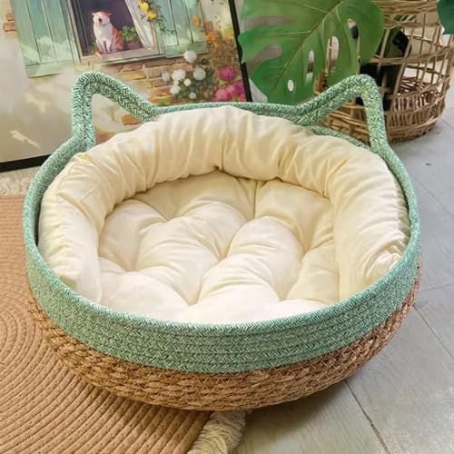 EVURU Katzenbett, Haustiernest, reines manuelles Rattan, gewebt, Cattailgrass Katzenkratzbrett, abnehmbar, waschbar, Winter, warm EVURU Katzenbett, Haustiernest, reines manuelles Rattan, gewebt, Cattailgrass Katzenkratzbrett, abnehmbar, waschbar, Winter, warm von EVURU