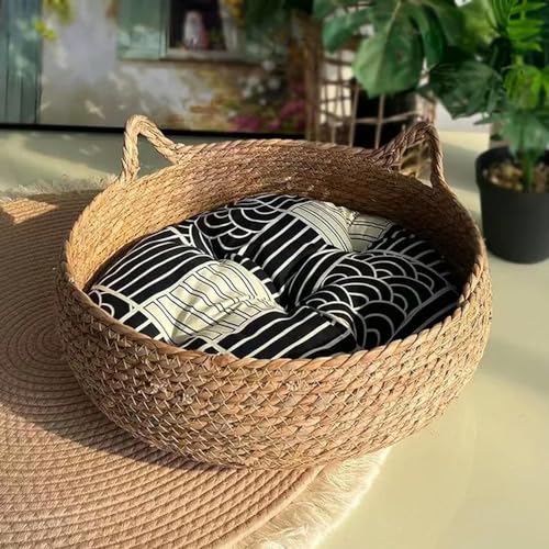 EVURU Katzenbett, Haustiernest, reines manuelles Rattan, gewebt, Cattailgrass Katzenkratzbrett, abnehmbar, waschbar, Winter, warm EVURU Katzenbett, Haustiernest, reines manuelles Rattan, gewebt, Cattailgrass Katzenkratzbrett, abnehmbar, waschbar, Winter, warm von EVURU