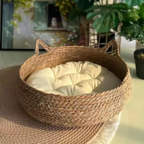 EVURU Katzenbett, Haustiernest, reines manuelles Rattan, gewebt, Cattailgrass Katzenkratzbrett, abnehmbar, waschbar, Winter, warm EVURU Katzenbett, Haustiernest, reines manuelles Rattan, gewebt, Cattailgrass Katzenkratzbrett, abnehmbar, waschbar, Winter, warm von EVURU
