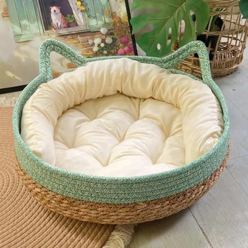 EVURU Katzenbett, Haustiernest, reines manuelles Rattan, gewebt, Cattailgrass Katzenkratzbrett, abnehmbar, waschbar, Winter, warm EVURU Katzenbett, Haustiernest, reines manuelles Rattan, gewebt, Cattailgrass Katzenkratzbrett, abnehmbar, waschbar, Winter, warm von EVURU