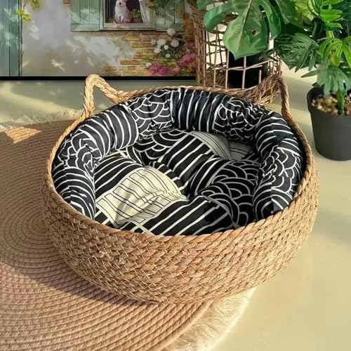EVURU Katzenbett, Haustiernest, reines manuelles Rattan, gewebt, Cattailgrass Katzenkratzbrett, abnehmbar, waschbar, Winter, warm EVURU Katzenbett, Haustiernest, reines manuelles Rattan, gewebt, Cattailgrass Katzenkratzbrett, abnehmbar, waschbar, Winter, warm von EVURU