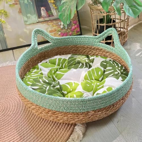 EVURU Katzenbett, Haustiernest, reines manuelles Rattan, gewebt, Cattailgrass Katzenkratzbrett, abnehmbar, waschbar, Winter, warm EVURU Katzenbett, Haustiernest, reines manuelles Rattan, gewebt, Cattailgrass Katzenkratzbrett, abnehmbar, waschbar, Winter, warm von EVURU