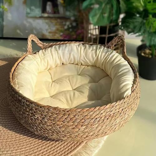 EVURU Katzenbett, Haustiernest, reines manuelles Rattan, gewebt, Cattailgrass Katzenkratzbrett, abnehmbar, waschbar, Winter, warm EVURU Katzenbett, Haustiernest, reines manuelles Rattan, gewebt, Cattailgrass Katzenkratzbrett, abnehmbar, waschbar, Winter, warm von EVURU