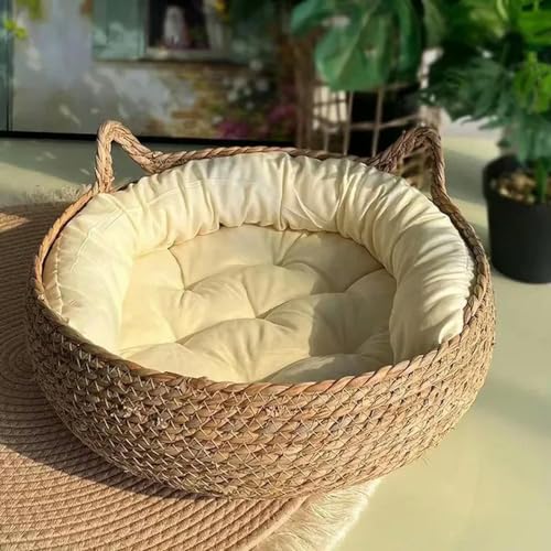 EVURU Katzenbett, Haustiernest, reines manuelles Rattan, gewebt, Cattailgrass Katzenkratzbrett, abnehmbar, waschbar, Winter, warm EVURU Katzenbett, Haustiernest, reines manuelles Rattan, gewebt, Cattailgrass Katzenkratzbrett, abnehmbar, waschbar, Winter, warm von EVURU
