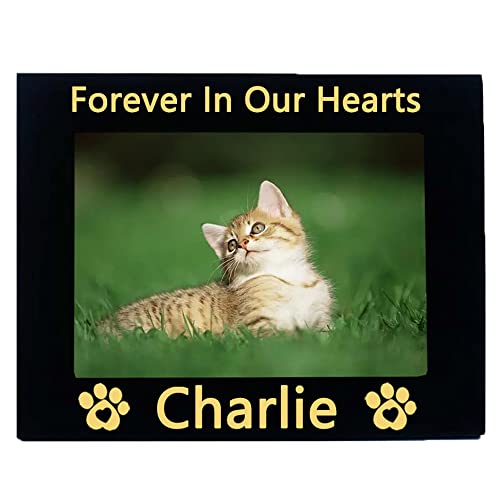 EVURU Personalisierter Haustier-Gedenk-Bilderrahmen für Hunde und Katzen, Harz-Pfotenabdrücke, Haustier-Bilderrahmen, Trauer-Andenken, Geschenke (12,7 x 17,8 cm, horizontal) von EVURU
