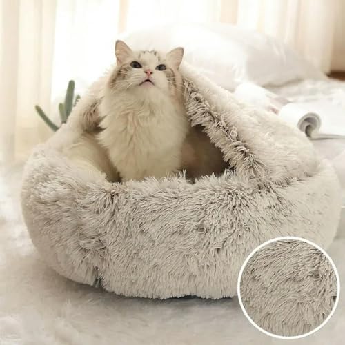EVURU Warmes, langes Plüsch-Haustierbett, geschlossenes rundes Katzenkissen, bequemer Schlafsack, Katzennest, Zwinger für kleine Haustiere EVURU Warmes, langes Plüsch-Haustierbett, geschlossenes rundes Katzenkissen, bequemer Schlafsack, Katzennest, Zwinger für kleine Haustiere von EVURU