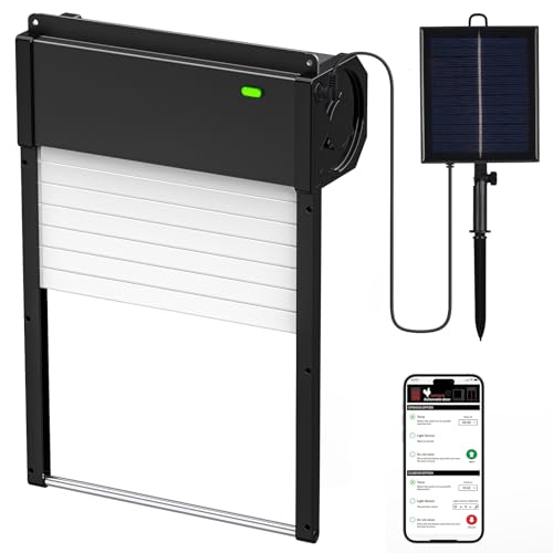 Automatische Hühnerstalltür, Bluetooth-Fernbedienung, Lichtsensor und Timer-Modus, solarbetriebener automatischer Hühner-Türöffner, Aluminium-Hühnertür mit Anti-Pinch-Typ Automatische Hühnerstalltür, Bluetooth-Fernbedienung, Lichtsensor und Timer-Modus, solarbetriebener automatischer Hühner-Türöffner, Aluminium-Hühnertür mit Anti-Pinch-Typ von EVXVE