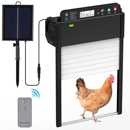 Automatischer Hühnerstall-Türöffner, solarbetrieben, mit Timer, 3 Arten von Stromversorgung, Fernbedienung und Lichtsensor, Roller, Hühnerställe für Bauernhof, Schwarz Automatischer Hühnerstall-Türöffner, solarbetrieben, mit Timer, 3 Arten von Stromversorgung, Fernbedienung und Lichtsensor, Roller, Hühnerställe für Bauernhof, Schwarz von EVXVE