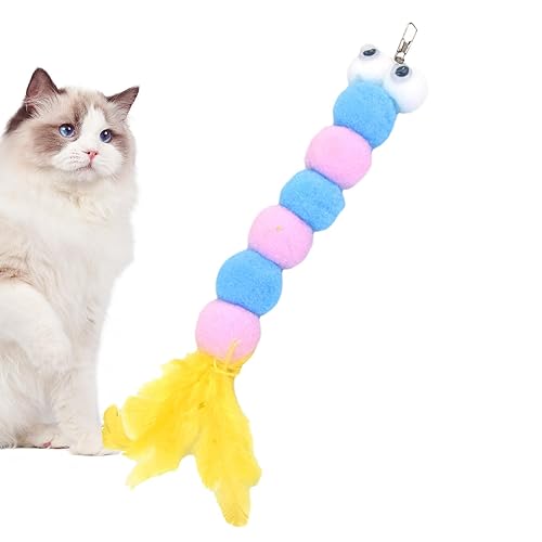 EWFAS Katzen-Angelstock-Spielzeug,Kuscheliges gefülltes Katzenstab-Regenbogenspielzeug | Lustiges interaktives Katzenspielzeug, mehrfarbiges Federspielzeug für das Kätzchentraining von EWFAS