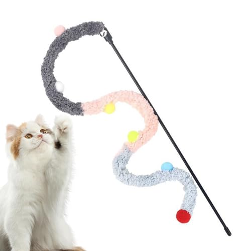 EWFAS Katzen-Teaser-Zauberstab, Katzen-Teaser-Stick-Spielzeug | Haustier-Teaser-Katzenstab-Spielzeug für Hauskatzen | Attraktive, Plüsch-Katzenfänger-Spielzeug für Kätzchen von EWFAS