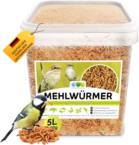 Mehlwürmer getrocknet 5 ltr. Insektensnack für Vögel, Fische, Schildkröten, Nager und Reptilien EWL Naturprodukte von EWL Naturprodukte