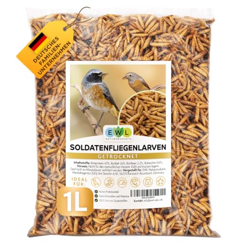 EWL Naturprodukte Soldatenfliegenlarven getrocknet, 1L (160g) Soldatenfliegenlarven, Vogelfutter, Fischfutter, Schildkrötenfutter, Igelfutter mit Insekten von EWL Naturprodukte