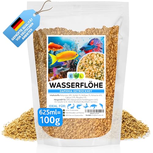 EWL Naturprodukte Wasserflöhe getrocknet, 625ml (100g) Fischfutter Aquarium, Daphnia, Zierfischfutter Aquarium, geprüfte Qualität von deutschem Anbieter EWL von EWL Naturprodukte