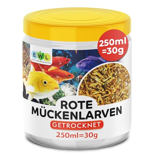 EWL Naturprodukte Rote Mückenlarven getrocknet 250ml (30g) Mückenlarven Fischfutter, Fischfutter Aquarium, geprüfte Qualität von deutschem Anbieter EWL von EWL Naturprodukte