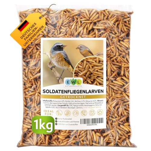 EWL Naturprodukte Soldatenfliegenlarven getrocknet, 1kg (6,5 Liter) Soldatenfliegenlarven, Vogelfutter, Fischfutter, Schildkrötenfutter, Igelfutter mit Insekten von EWL Naturprodukte