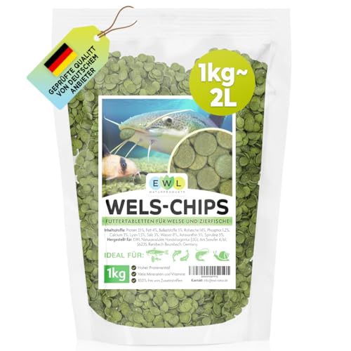 EWL Naturprodukte Wels Futtertabletten 1kg (ca. 2ltr.) XL Pack, Welsfutter, Wels Chips mit Spirulina, Fischfutter Aquarium, Welstabletten, geprüfte Qualität von deutschem Anbieter von EWL Naturprodukte