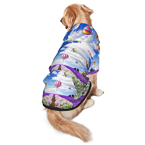 Haustier-Kapuzen-Sweatshirt mit Lavendel-Heißluftballon, mittelgroß und groß, für vier Jahreszeiten geeignet, für Hunde von EWMAR