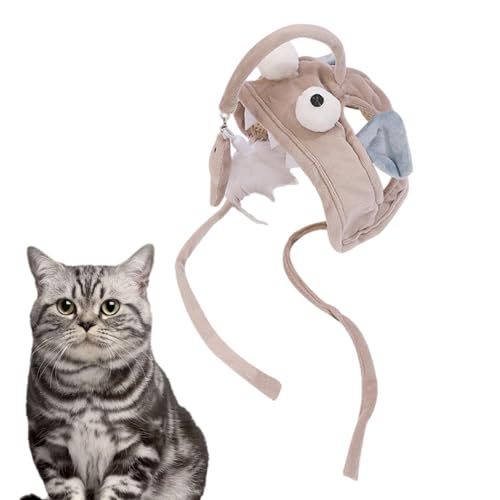 EWOKE Katzen-Teaser-Hut - Am Kopf montierter Katzen-Teaser zur Selbstbedienung,Niedliche Katzenspielzeug-Angelrute, Plüsch-Katzenkostü für Hauskatzen, Kätzchen, zum Schutz von Möbeln von EWOKE