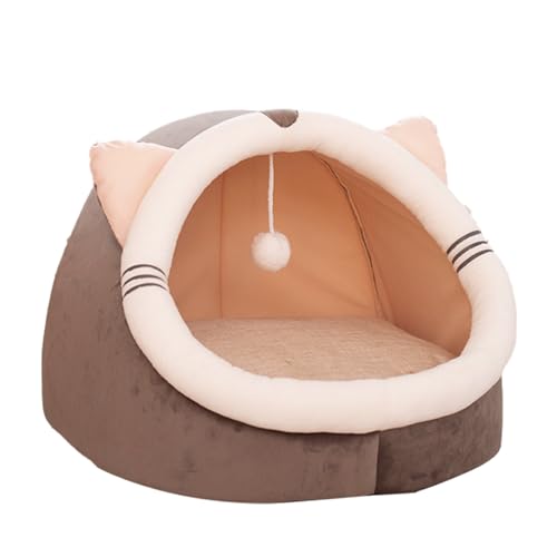 Katzenhöhle - Süßes halbgeschlossenes Katzenhaus mit Plüschballspielzeug | Warmes Hundehöhlenbett, waschbare Haustierhöhle für kleine Hunde, Welpen, Kätzchen Ewoke von EWOKE