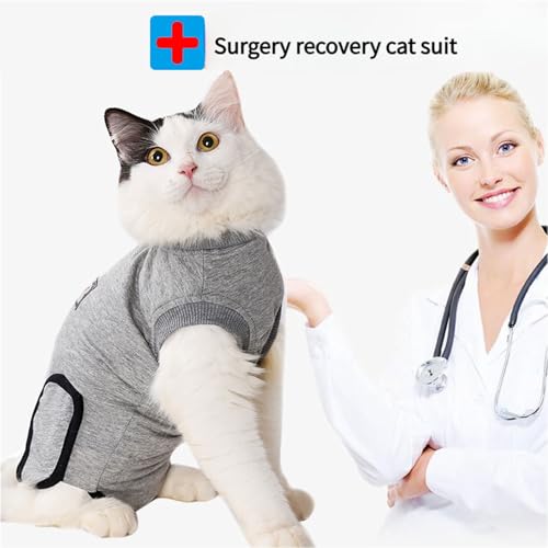 Cat Jumpsuit, Male Leakage Protection After cat Surgery, cat Castration, cat Body, hind Leg Tension, Anti Licking and Anti Scratching (Gray XS) von EWUYKMC