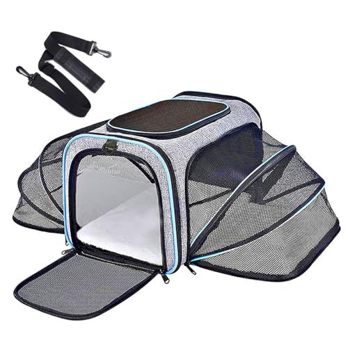 Cat and Dog Bag, Portable pet Bag for Outdoor use, Breathable and Stretchy, Thick mesh, Hand-held Crossbody (Black+Blue) von EWUYKMC