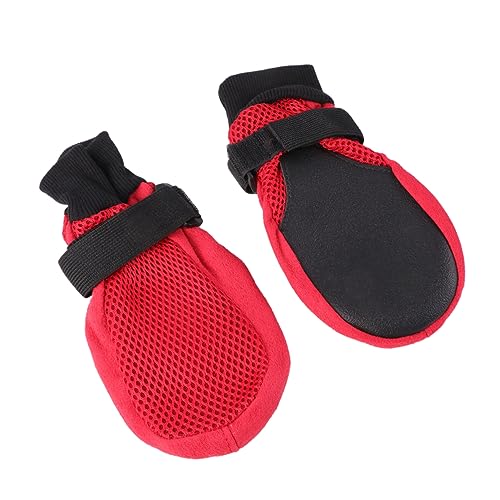 EXAOMBLE 1 Satz Atmungsaktive Netz Hundeschuhe für Kleine und Mittlere Hunde rutschfeste Sohle Pfotenschutz für Outdoor Aktivitäten Rot von EXAOMBLE
