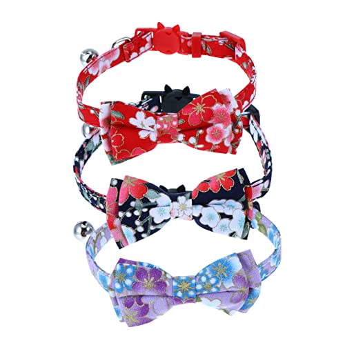 EXAOMBLE 3Stücke Einstellbarer Katzenkragen Mit Glocken Und Fliegen Pet Für Blumenmuster Für Haustiere Katzenhalsband von EXAOMBLE