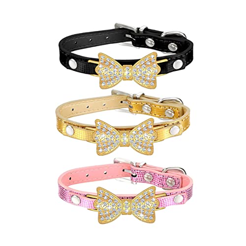EXAOMBLE 3Stücke PU Haustierhalsband Mit Strass Und Schleife Für Hunde Und Katzen Gemischte Farben S Stilvolle Tierbedarf Accessoires von EXAOMBLE