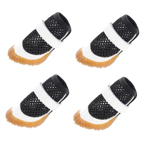 EXAOMBLE 4 Stück Haustierschuhe Atmungsaktive Welpenschuhe Anti-Hunde-Stiefel Sommer-welpenstiefel Hundezehengriffe Socken Mit Hundegriff Pfotenschutz Hund Sandalen Hundeschuhe PVC Black von EXAOMBLE