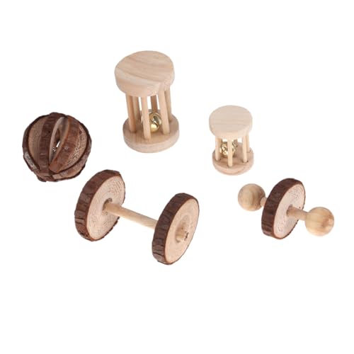 EXAOMBLE 5stücke Holz Kauspielzeug Für Kleintiere Natürliche Kiefer-Dumbells Bell Roller Und Molar-Spielzeug Für Hamster Meerschweinchen Ratten Und Andere Haustiere von EXAOMBLE