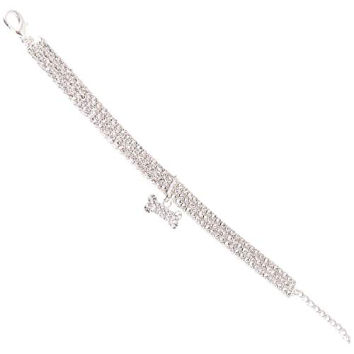EXAOMBLE Mini Strass Hundehalsband mit Verstellbarer Schnalle und Kette Weiß S für Haustiere Modischer und Bequemes Design für Kleine Hunde von EXAOMBLE
