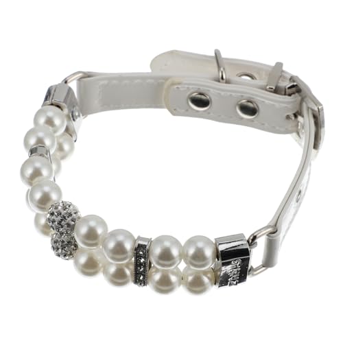 EXAOMBLE Verstellbares Haustier Perlenhalsband aus Kunstmaterial für Kleine Hunde und Katzen Modisches Schmuckstück mit Sicherem Verschluss Eleganter Weißer Perlenkragen Handgefertigt von EXAOMBLE