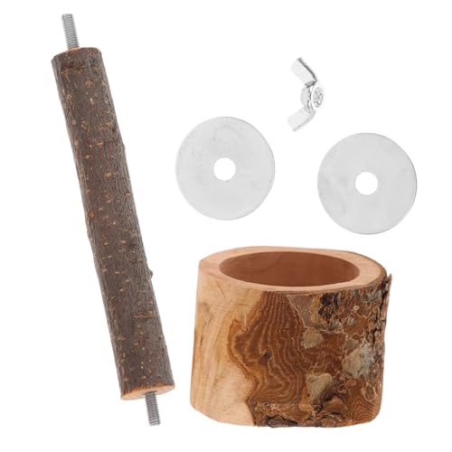 EXAOMBLE Vogelsitzständer Aus Holz Mit Futternapf, Naturholz, Papageiensitzstange, Vogelkäfigzubehör Für Sittiche, Nymphensittiche, Sittiche Und Kleine Vögel von EXAOMBLE
