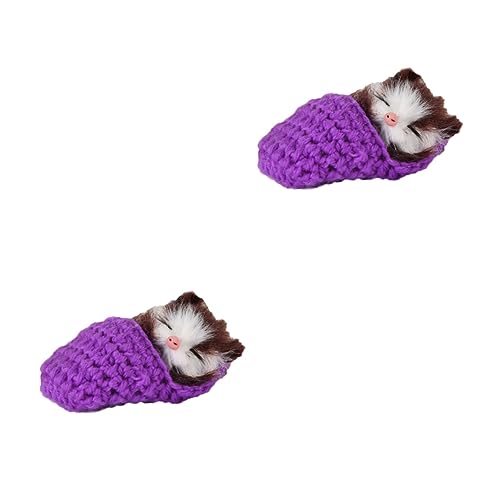 EXCEART 2st Hausschuhe Schlafende Katze Im Pantoffel Mini-kätzchen Im Schuhspielzeug Miaut Geräusche Dekor Handspielzeug Die Katze Violett von EXCEART