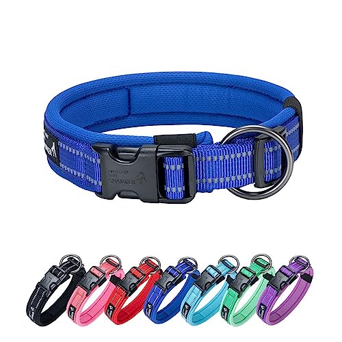 EXCELLENT ELITE SPANKER Reflektierendes klassisches weiches gepolstertes atmungsaktives Nylon einstellbares Haustierhalsband mit Schnellverschluss für kleine mittlere große Hunde Training（BLU-S von EXCELLENT ELITE SPANKER