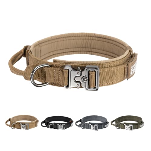 EXCELLENT ELITE SPANKER Taktisches Hundehalsband Militär-Hundehalsband K9 Mit Griff Halsband Training Metallschnalle Nylon Verstellbar K9 Hundehalsband Für Mittlere Und Große Hunde(Braun-L) von EXCELLENT ELITE SPANKER