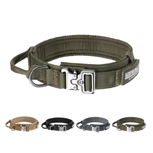 EXCELLENT ELITE SPANKER Taktisches Hundehalsband Militär-Hundehalsband K9 Mit Griff Halsband Training Metallschnalle Nylon Verstellbar K9 Hundehalsband Für Mittlere Und Große Hunde(Olivgrün-L) von EXCELLENT ELITE SPANKER