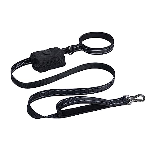 EXCELLENT ELITE SPANKER Reflektierende Nylon Hundetrainingsleine Starke haltbare Hundeleine 5 Fuß lang 1" breit mit Poop Bag Halter für kleine und mittlere Hunde（Schwarz） von EXCELLENT ELITE SPANKER