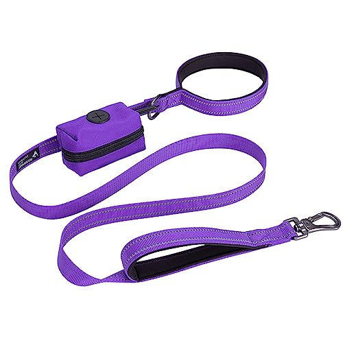 EXCELLENT ELITE SPANKER Reflektierende Nylon Hundetrainingsleine Starke haltbare Hundeleine 5 Fuß lang 1" breit mit Poop Bag Halter für kleine und mittlere Hunde（Violett） von EXCELLENT ELITE SPANKER