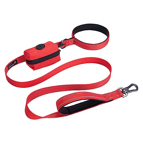 EXCELLENT ELITE SPANKER Reflektierende Nylon Hundetrainingsleine Starke haltbare Hundeleine 5 Fuß lang 1" breit mit Poop Bag Halter für kleine und mittlere Hunde（Rot） von EXCELLENT ELITE SPANKER