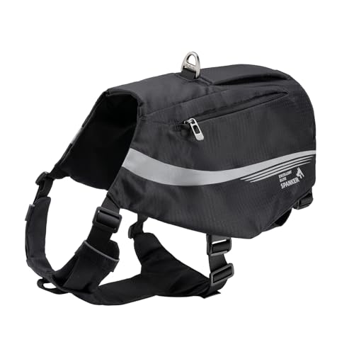 EXCELLENT ELITE SPANKER Nylon Hund Rucksack mit Griff, Taschen mit Reißverschluss & No Pull D-Ringe, leichte Wanderausrüstung für Hunde Jagd Camping Reisen（BLK） von EXCELLENT ELITE SPANKER