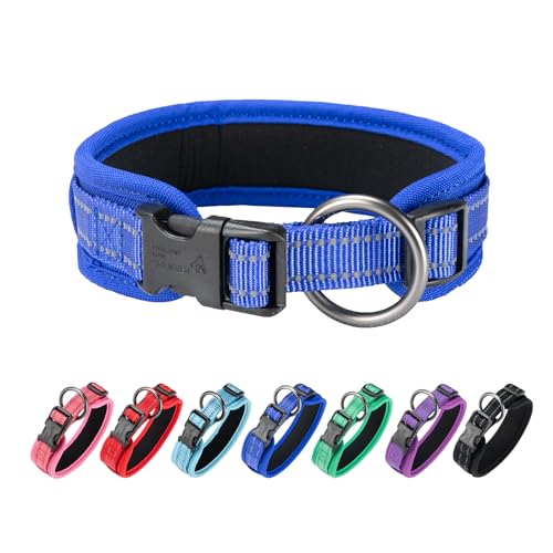 EXCELLENT ELITE SPANKER Premium Hundehalsband Ultra Comfort gepolstertes Hundehalsband mit Schnellverschluss Super einstellbar für alle Rassen(BLU-L) von EXCELLENT ELITE SPANKER